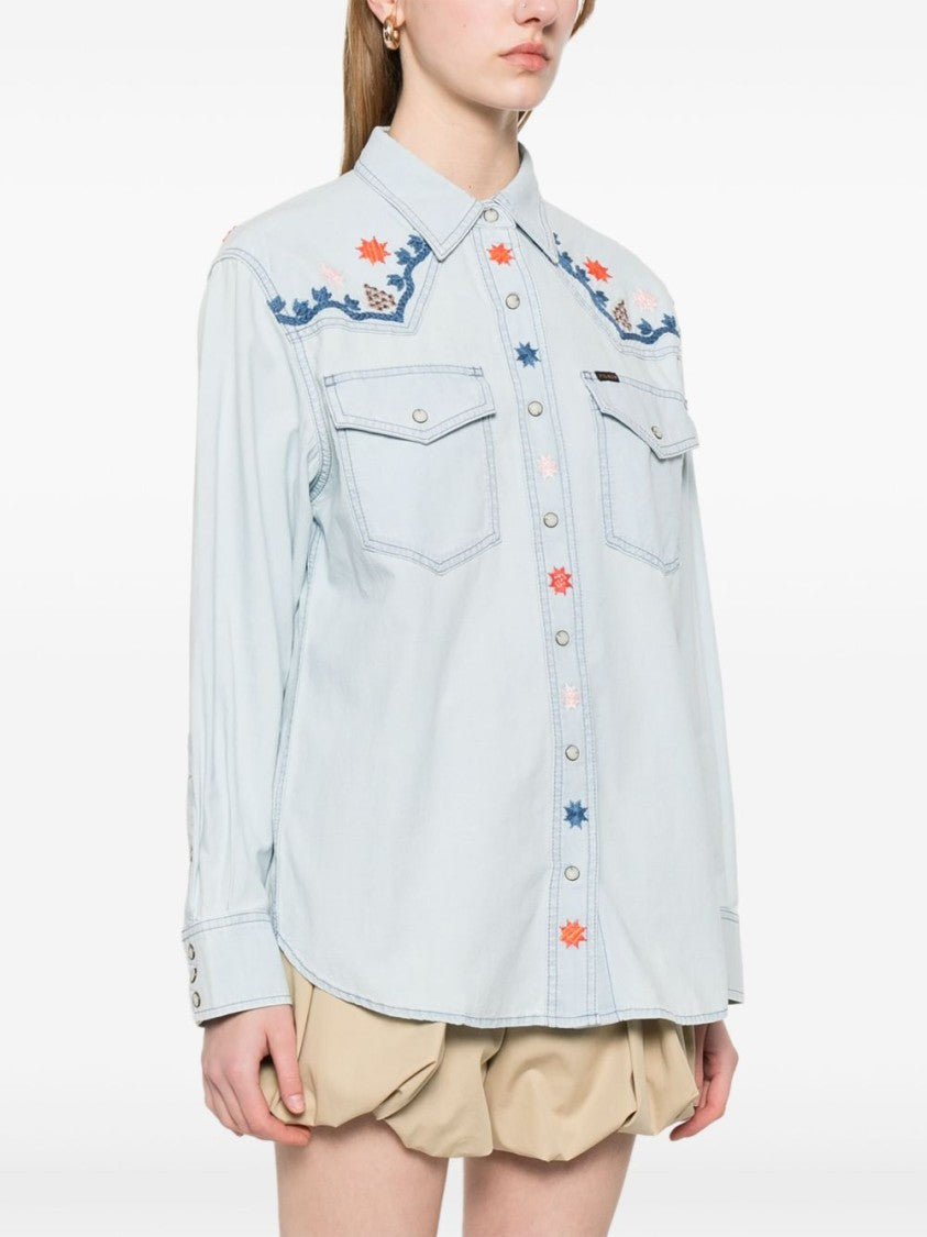 Filson Light Blue Cotton Shirt With Front Press-Stud Fastening
