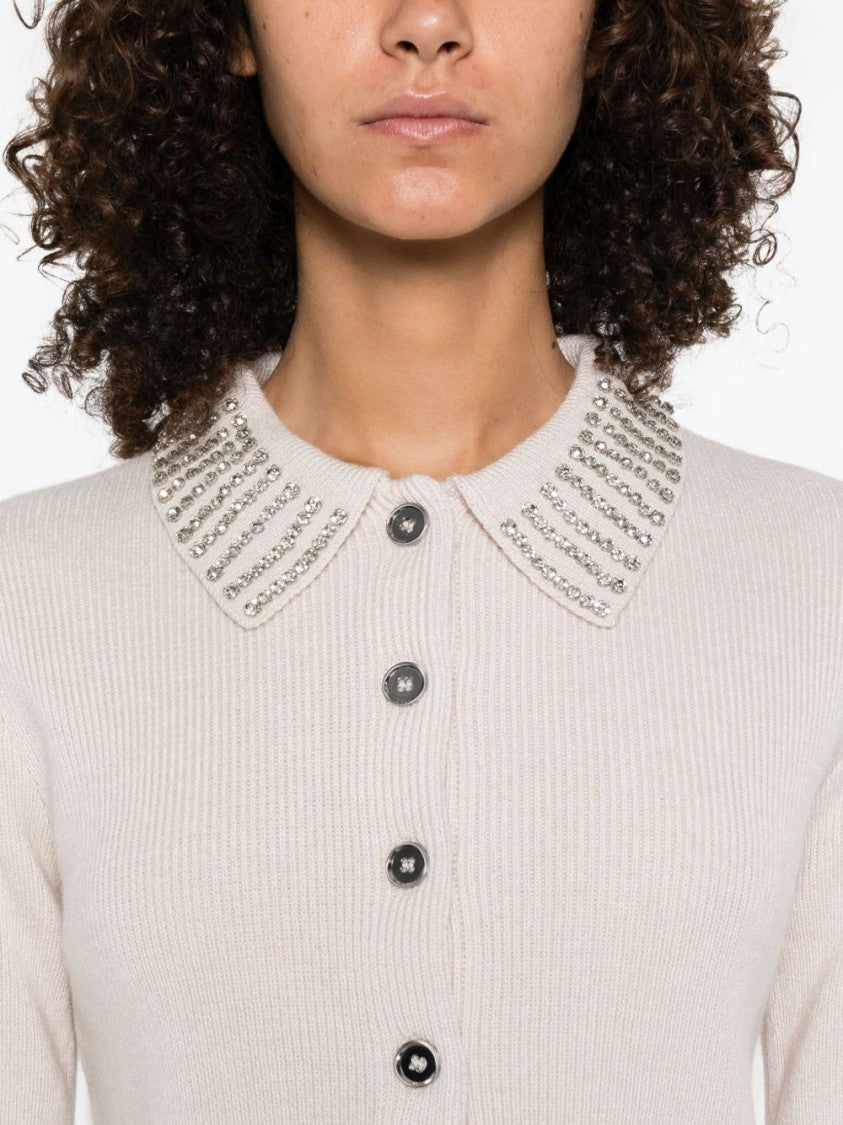 Pinko Cropped Knit Sweater With Embellished Collar