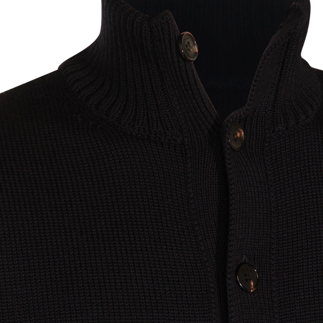 Zanone Black Buttoned High-Collar Knit Sweater