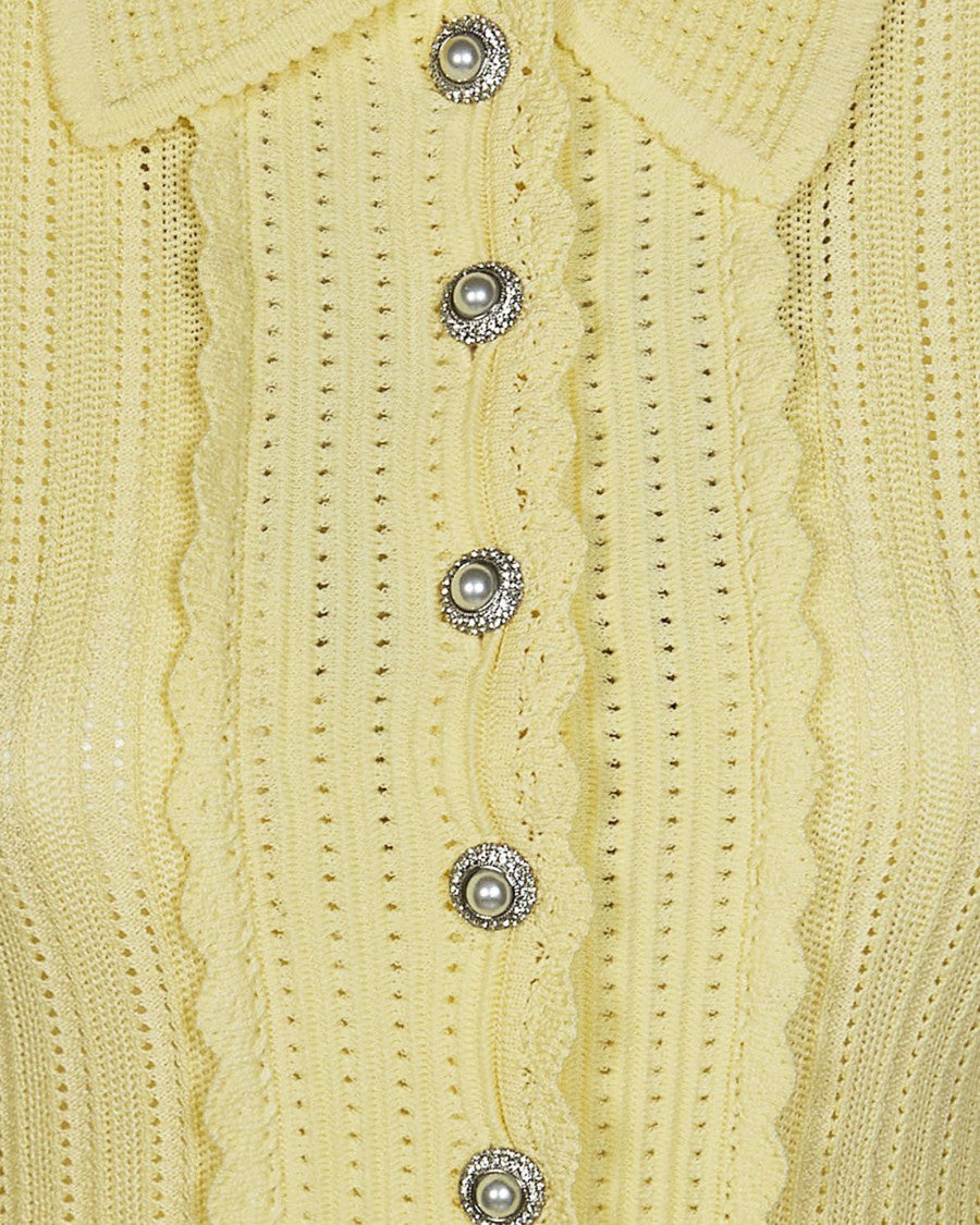 Self-Portrait Pointelle Cardigan In Yellow