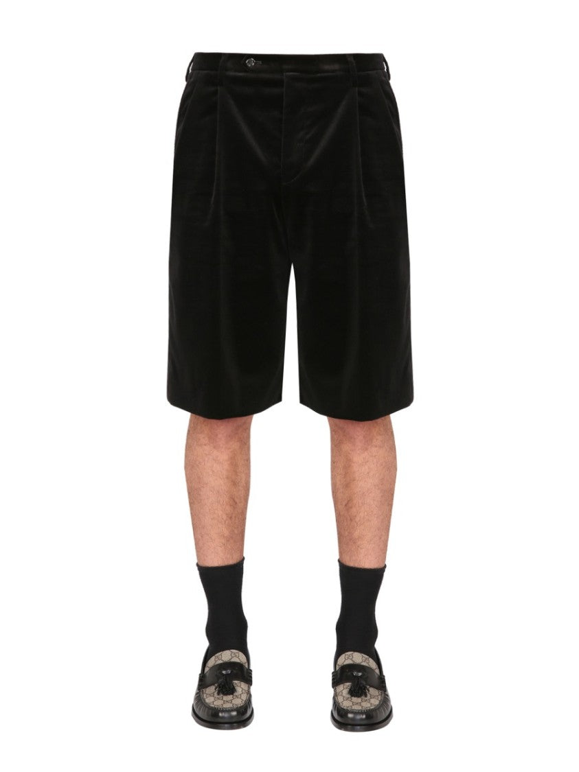 Gucci Stretch Velvet Shorts With Zipper Closure