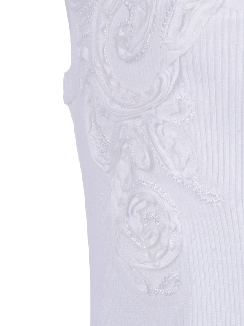 Ermanno Scervino Ribbed Floral Embroidered Tank Top