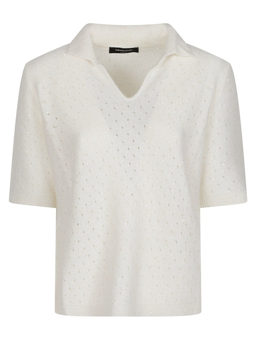 Fabiana Filippi Round Neck Perforated Virgin Wool-Blend Sweater
