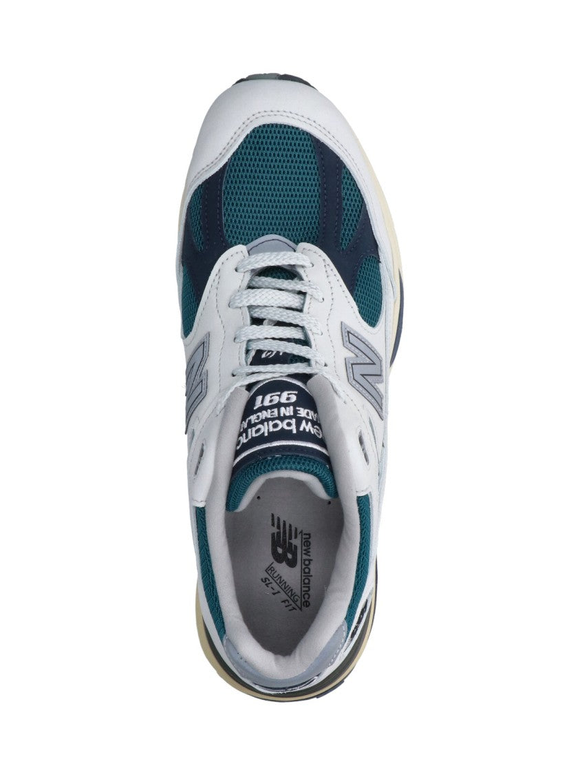New Balance White Leather And Dark Teal Sneakers