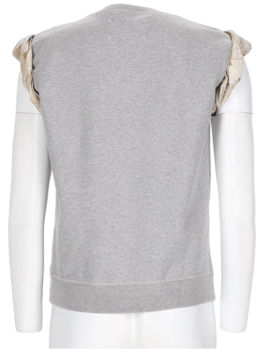 Maison Margiela Boxy Grey Sweatshirt With Ruffled Silk Accents