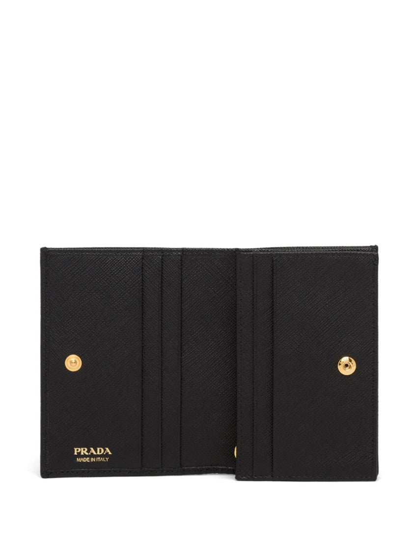Prada Gold Triangular Logo Textured Leather Wallet
