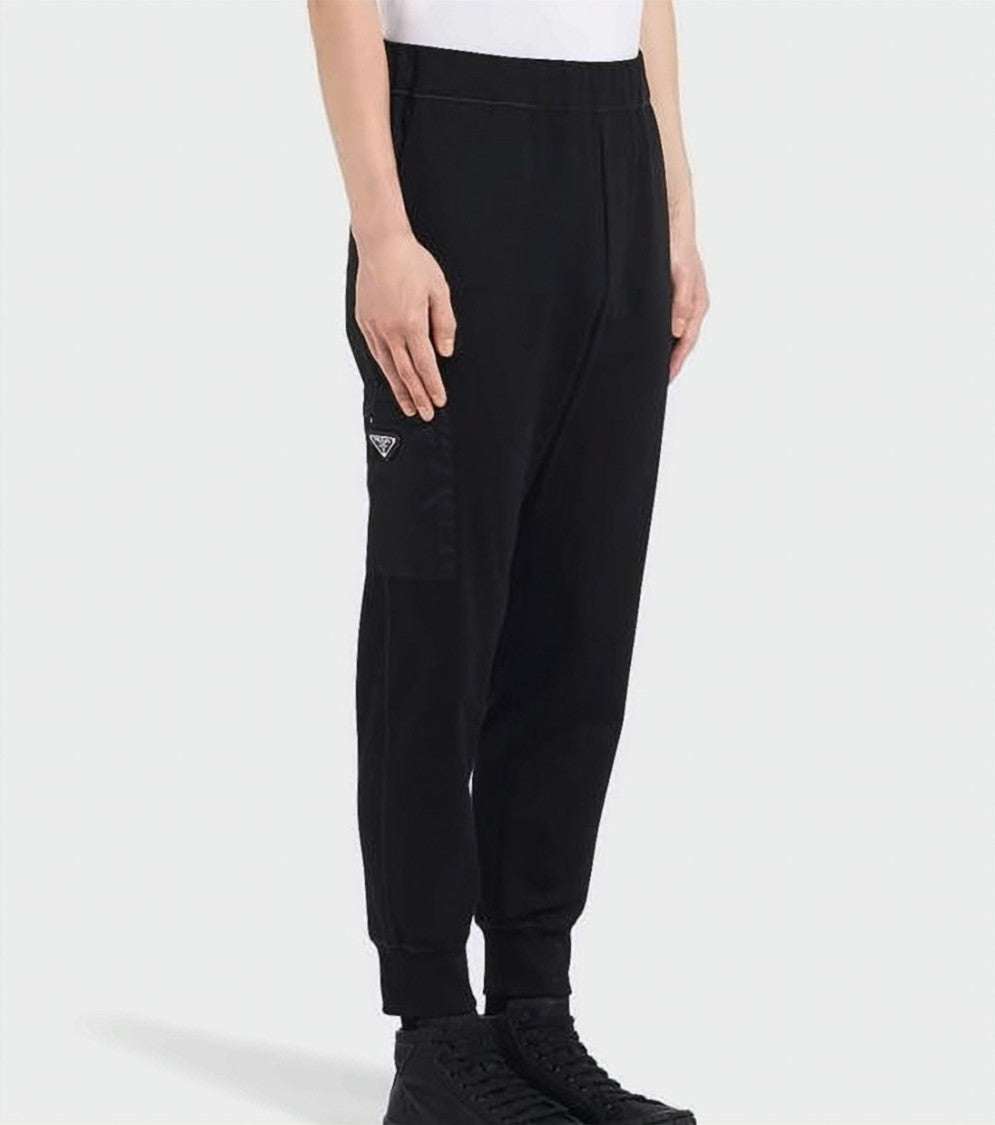 Prada Tapered Black Jogger Pants With Ribbed Cuffs
