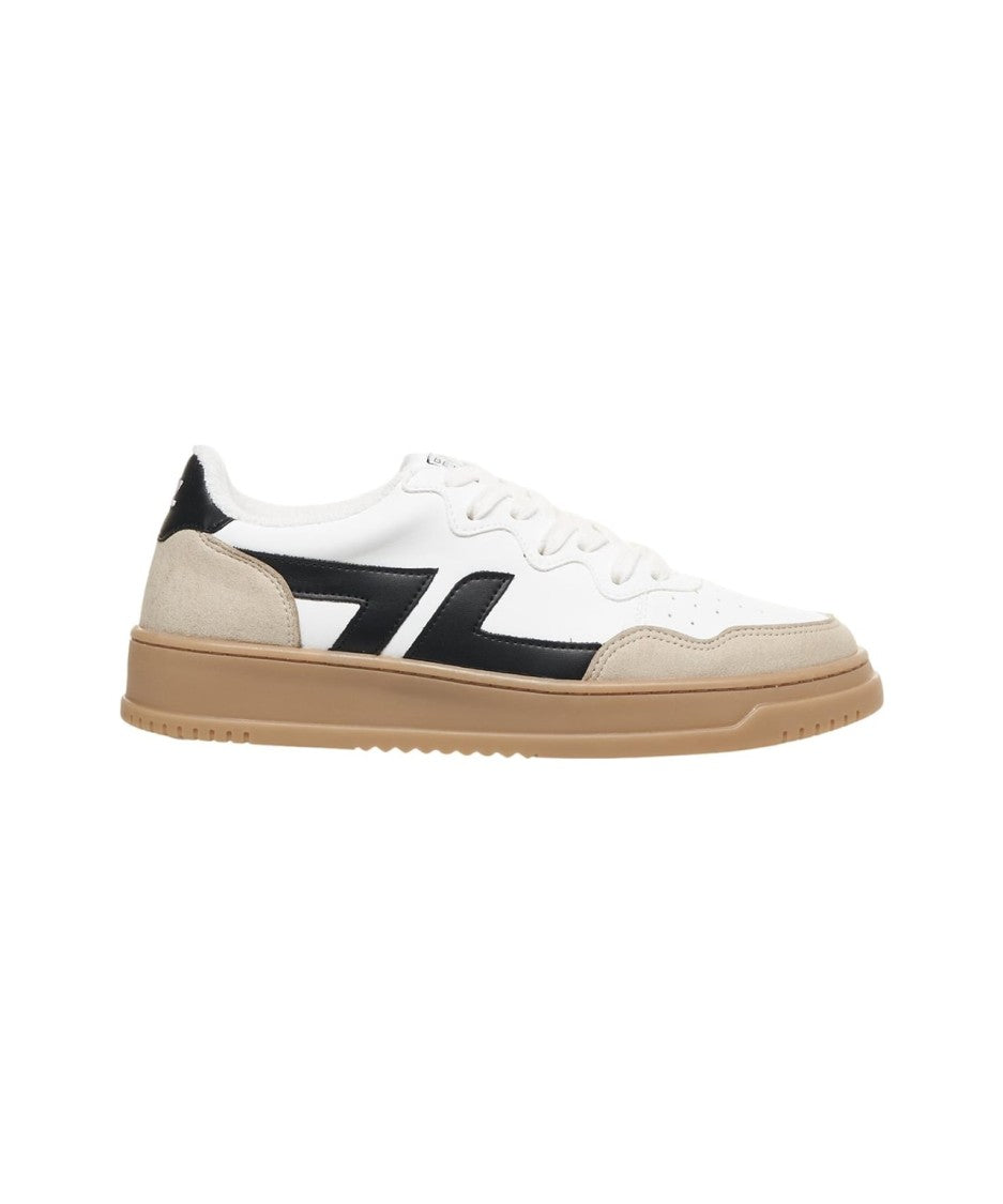 Zeta Black And White Corn Leather Sneakers With Contrasting Toe Cap