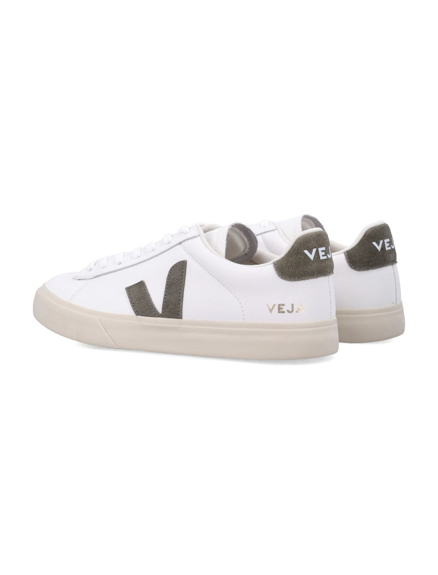 Veja White Kaki Campo Leather Sneakers