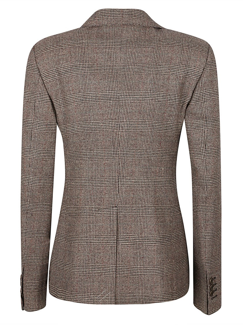 Burberry Tailored Check Pattern Jacket With Notched Lapel And Structured Silhouette