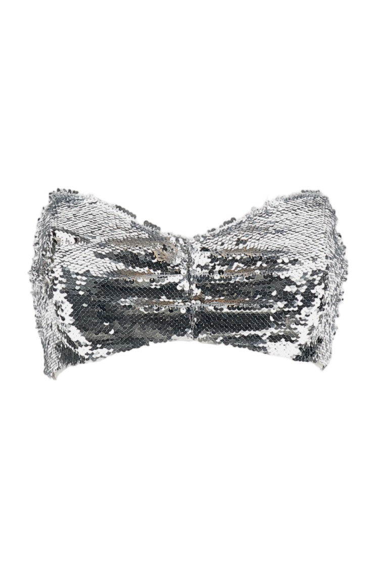 Simone Rocha Shimmering Silver Sequin Bandeau Top With Hook-And-Eye Closure