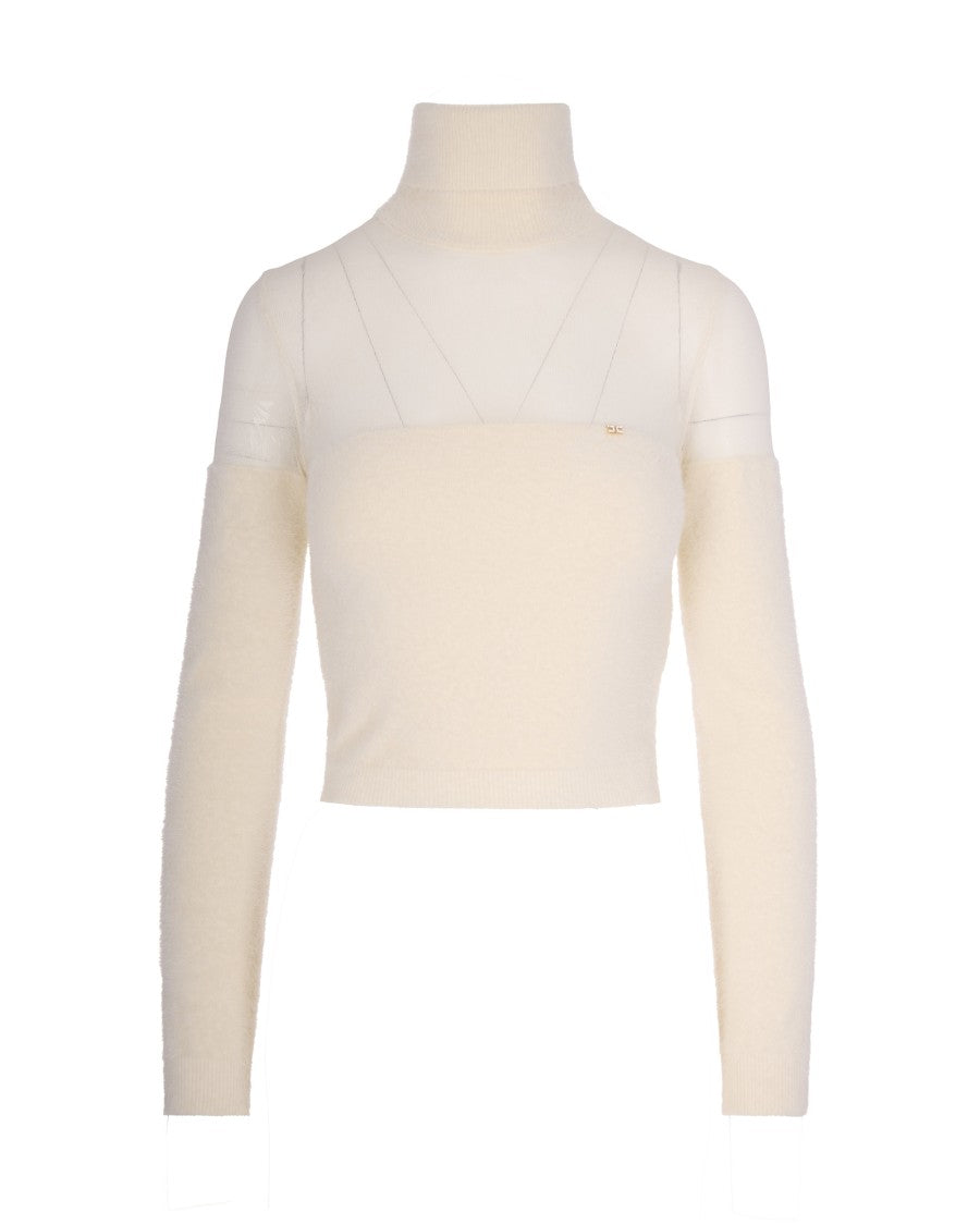 Elisabetta Franchi Milk Knit Turtleneck With Jewel Logo