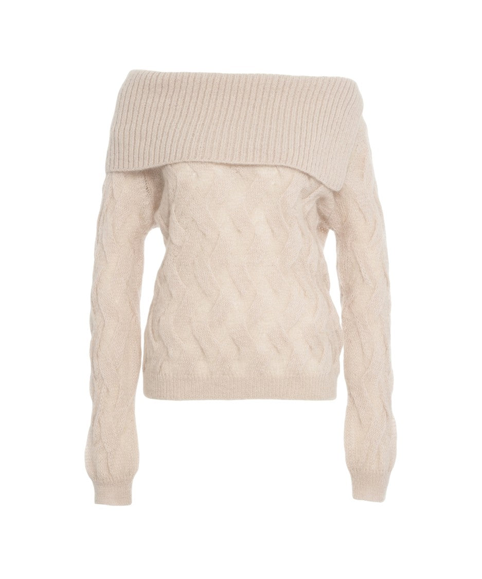 Semi Couture Textured Knit Sweater With Off-Shoulder Collar