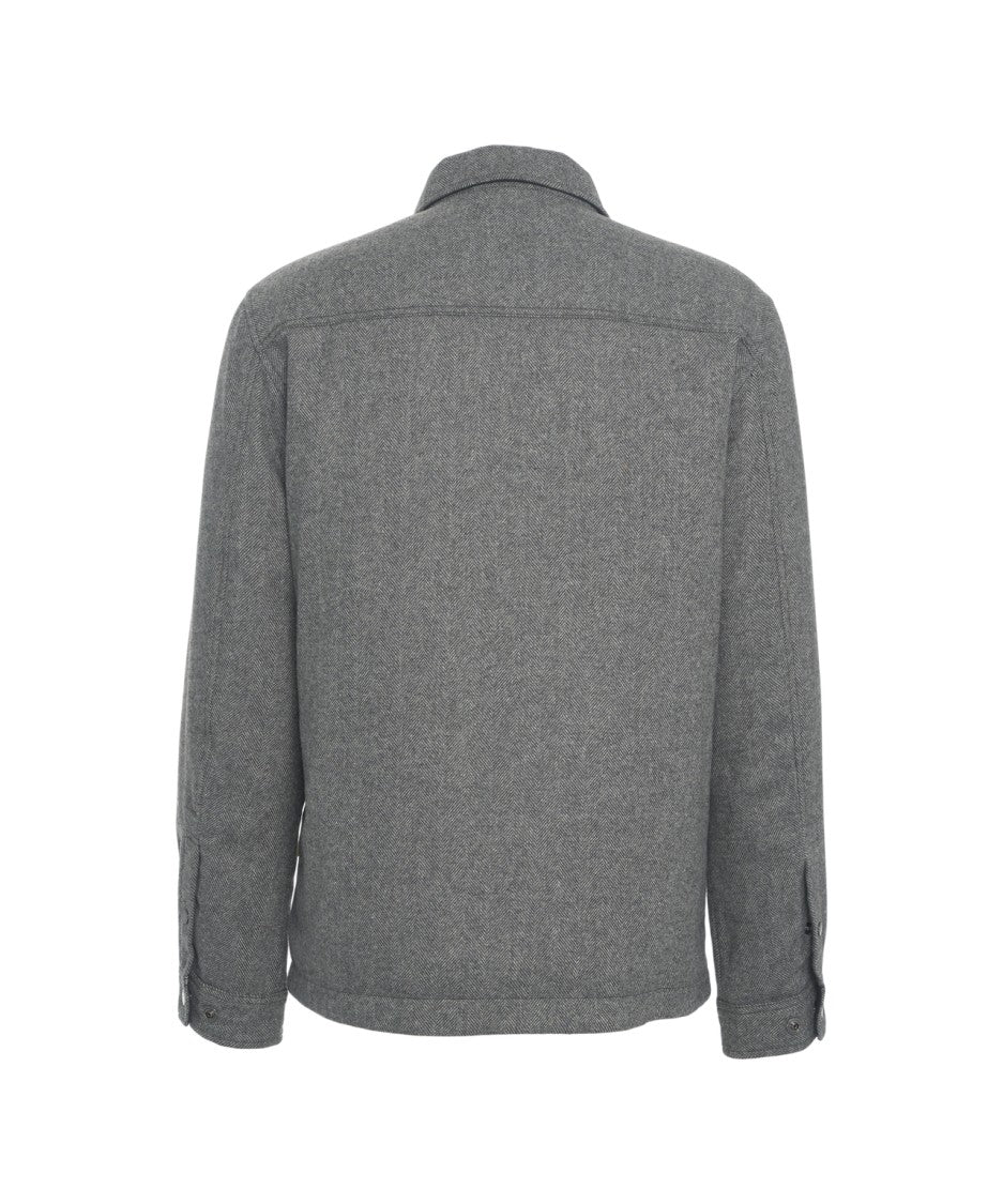 Woolrich Mélange Finish Gray Woolrich Jacket With Classic Collar And Textured Detail