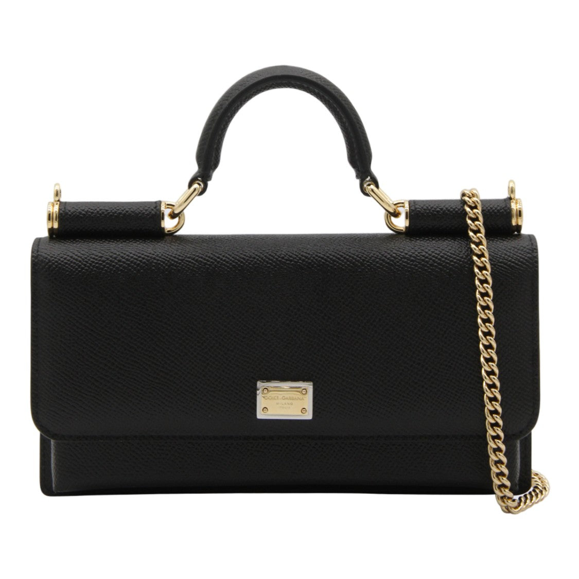 Dolce & Gabbana Textured Black Handbag With Structured Top Handle And Gold Accents