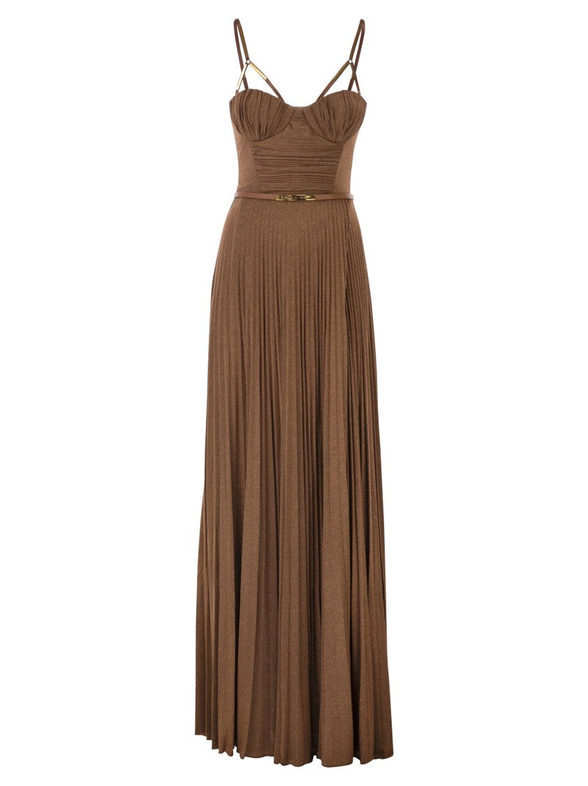 Elisabetta Franchi Red Carpet Dress In Lamé Jersey With Belt