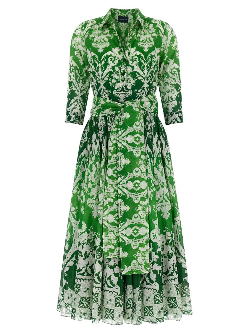 Samantha Sung All-Over Print Cotton Muslin Midi Dress With Removable Pockets And Belt