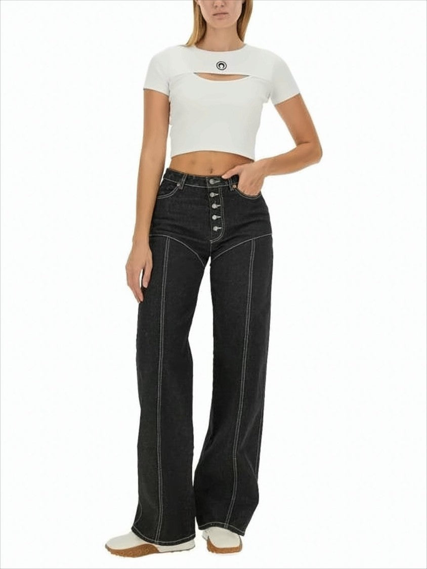 Marine Serre Fitted White Crop Top With Unique Cut-Out Detail