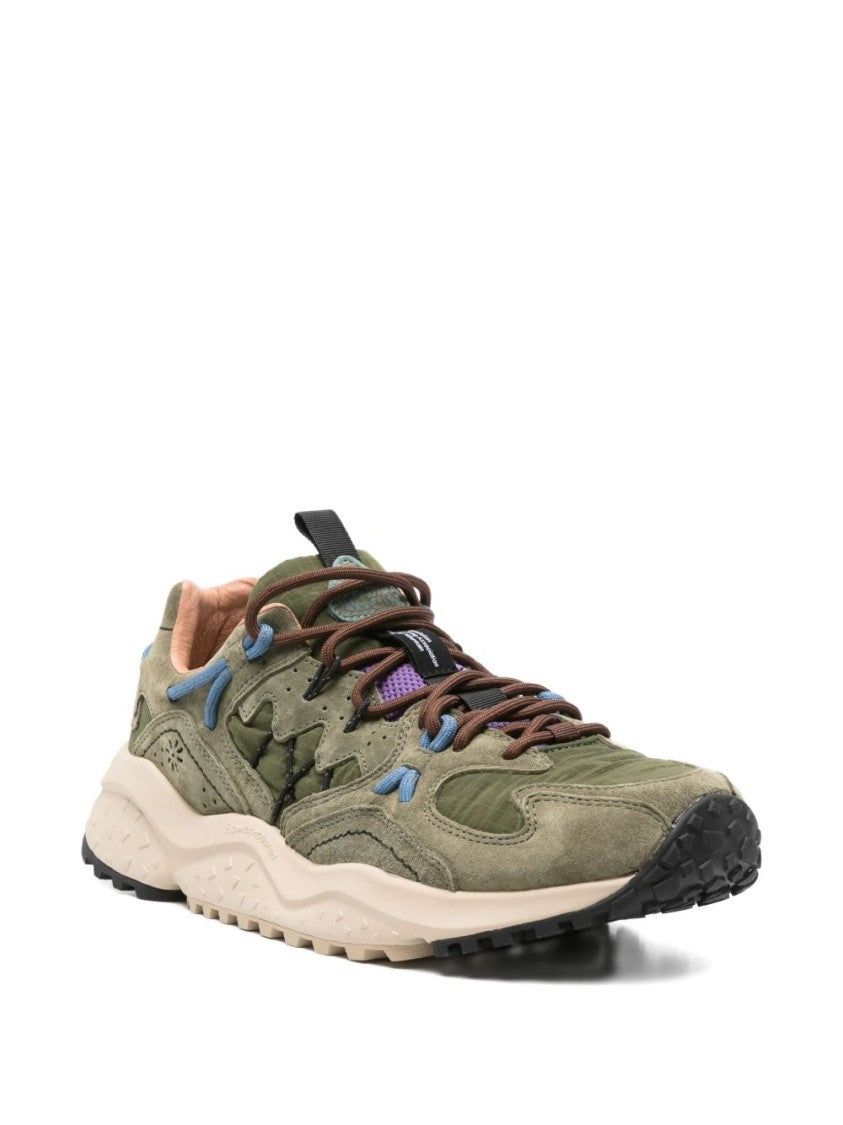 Flower Mountain Layered Gray Sneakers With Olive Green Accents