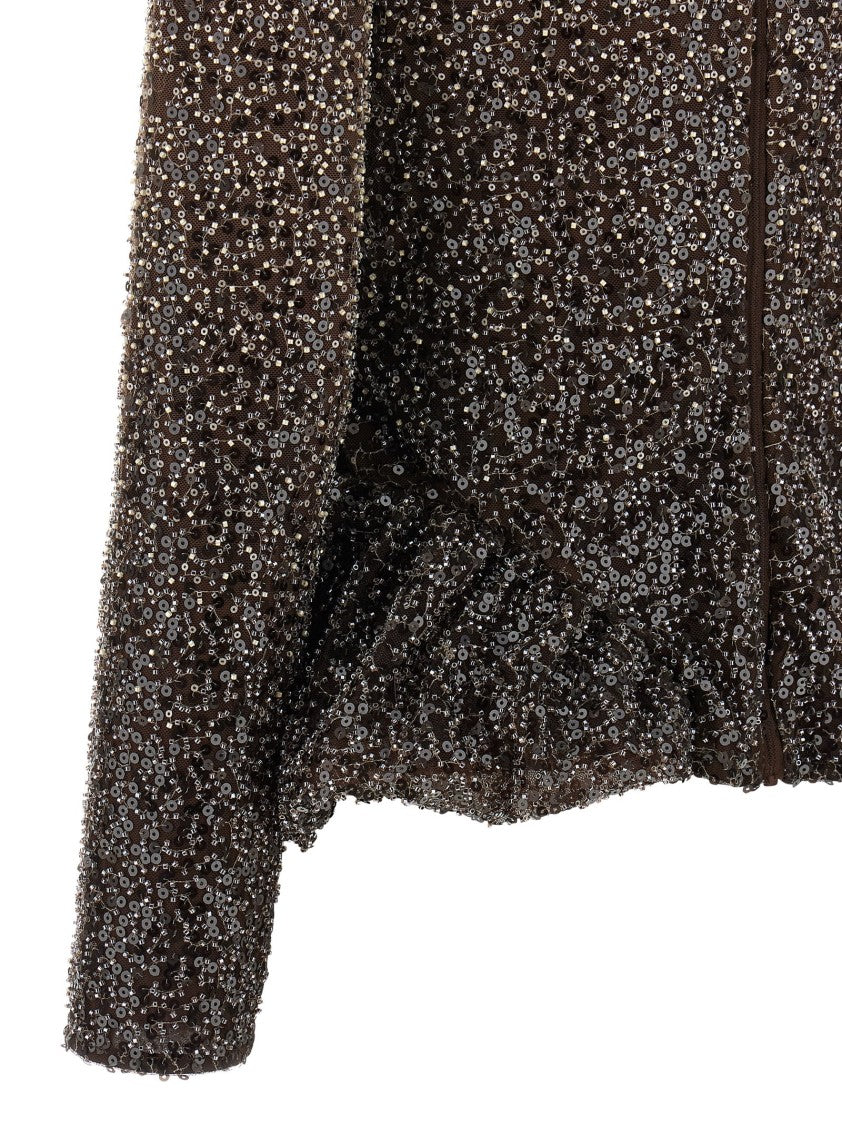 Rotate Birger Christensen Sequined Peplum Top With High Neck