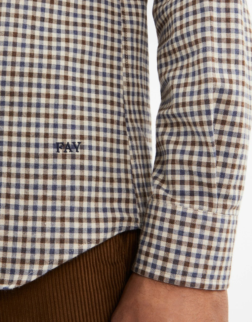 Fay Long-Sleeve Checked Shirt In Brown