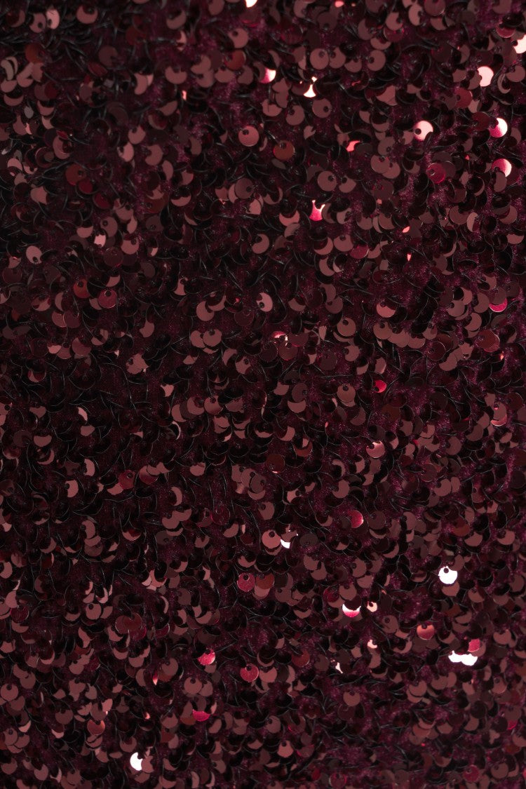 Gender Strapless Burgundy Midi Dress With Allover Sequin Detailing