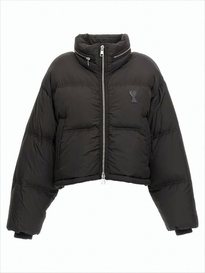 Ami Paris Cropped Down Puffer Jacket With High Collar And Boxy Silhouette