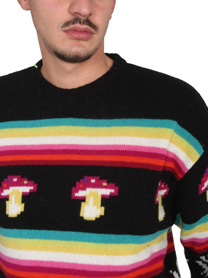 Msgm Cross-Neck Knitwear With Pixelated Motifs
