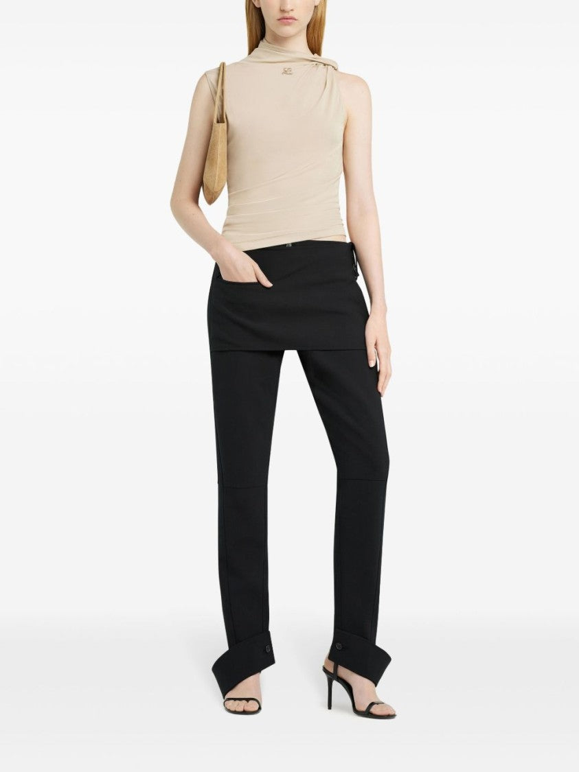 Courrèges Beige Asymmetric Logo Patch Sleeveless Top