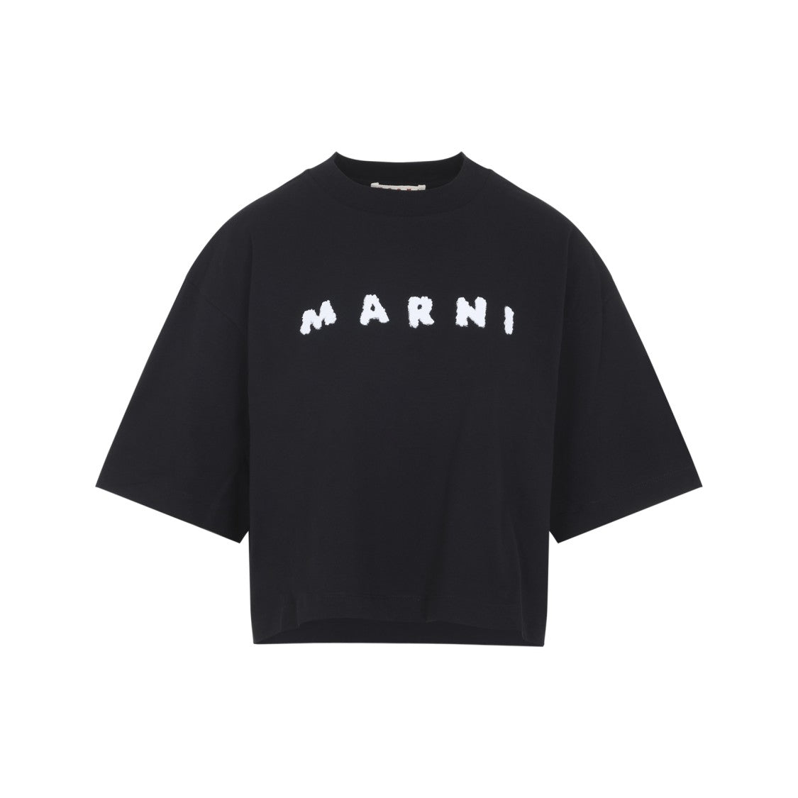 Marni Black Cotton T-Shirt With Contrasting White Lettering