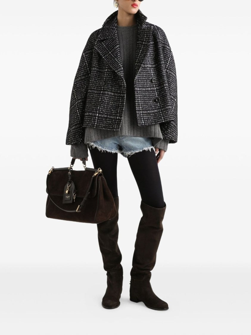 Dolce & Gabbana Cropped Double-Breasted Jacket With Houndstooth Pattern
