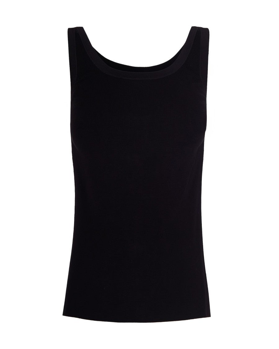 Elisabetta Franchi Sleeveless Knit Top With Glossy Viscose Bands