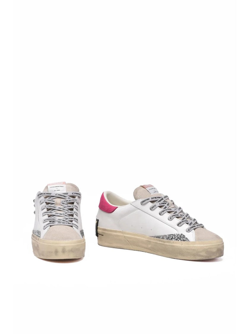 Crime London White Leather Distressed Sneakers