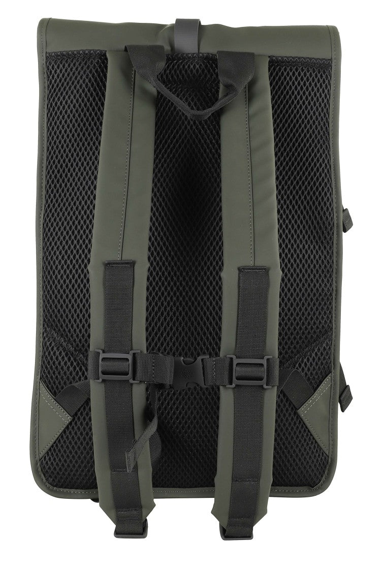 Rains Green Rolltop Rucksack Large Padded Back Polyester Backpack