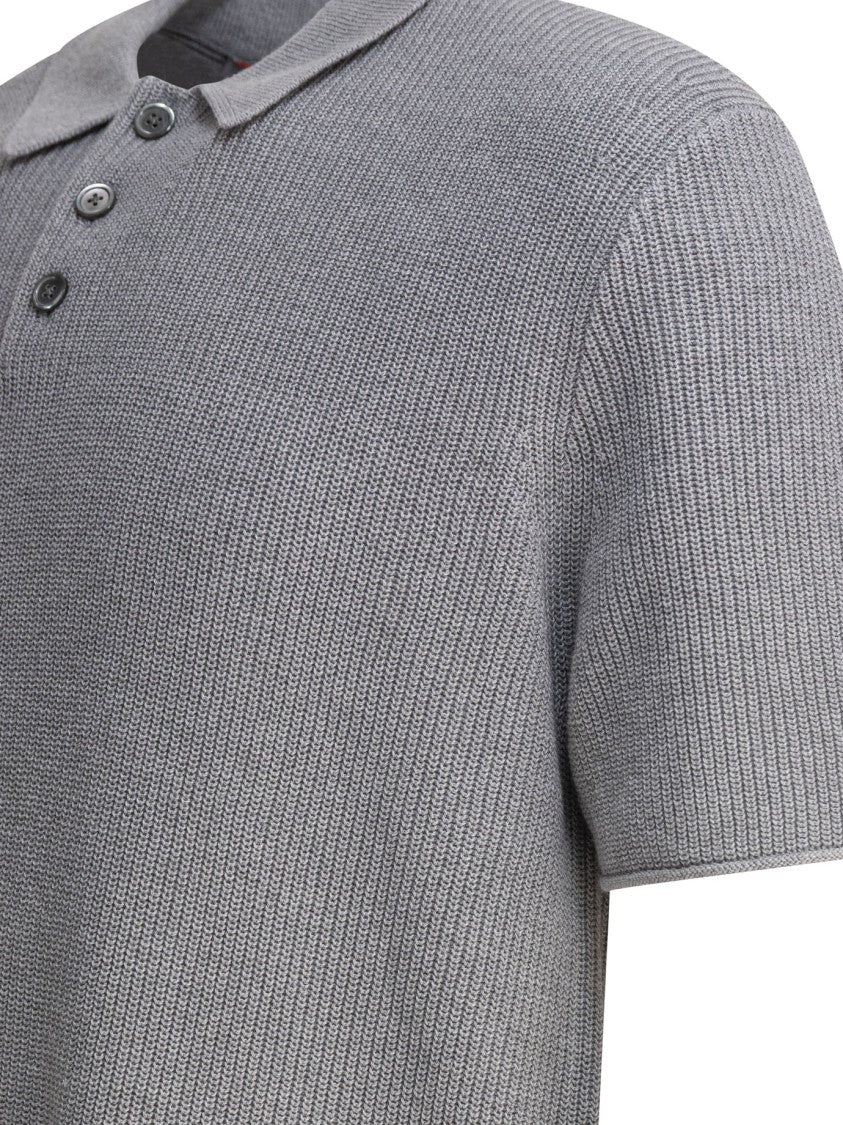 Alex Mill Textured Knit Grey Polo Shirt With Mother-Of-Pearl Buttons