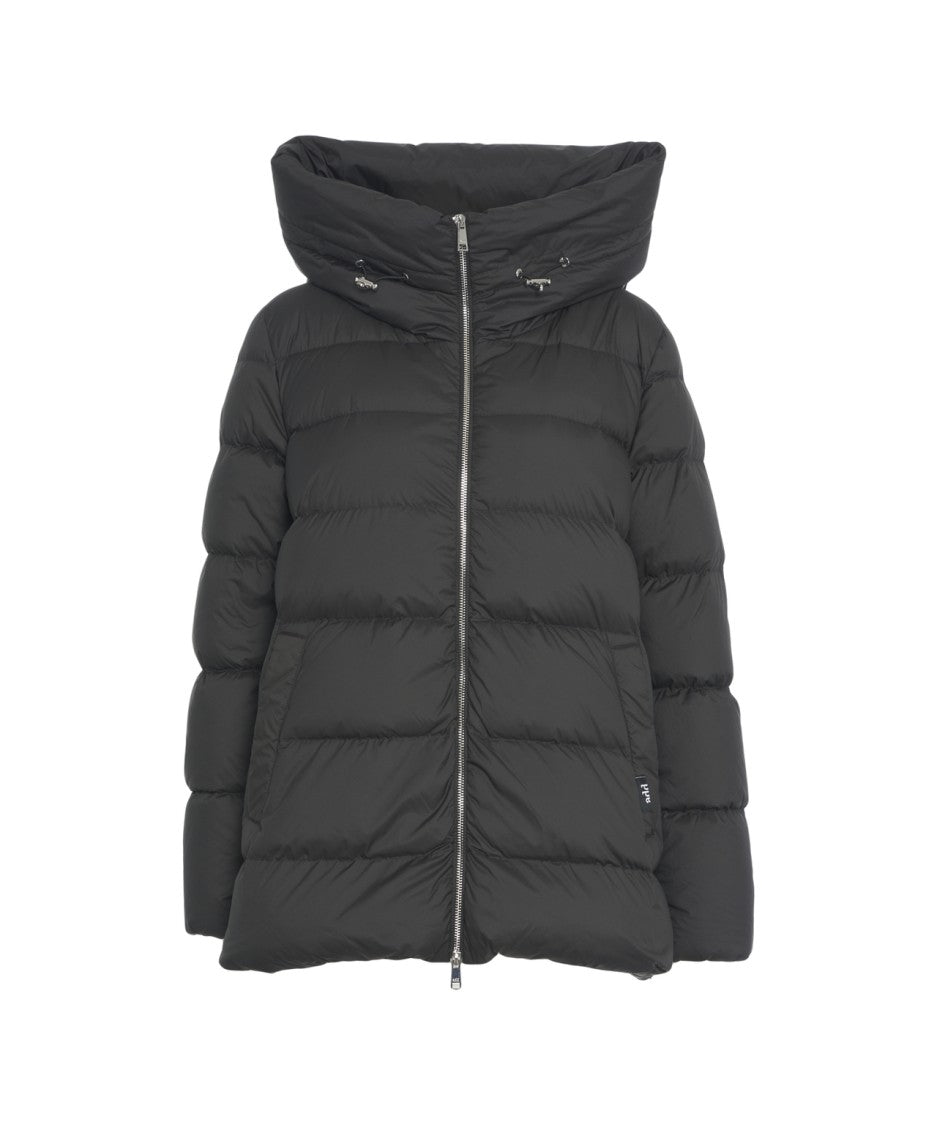 Add High Collar Puffer Coat With Horizontal Quilting