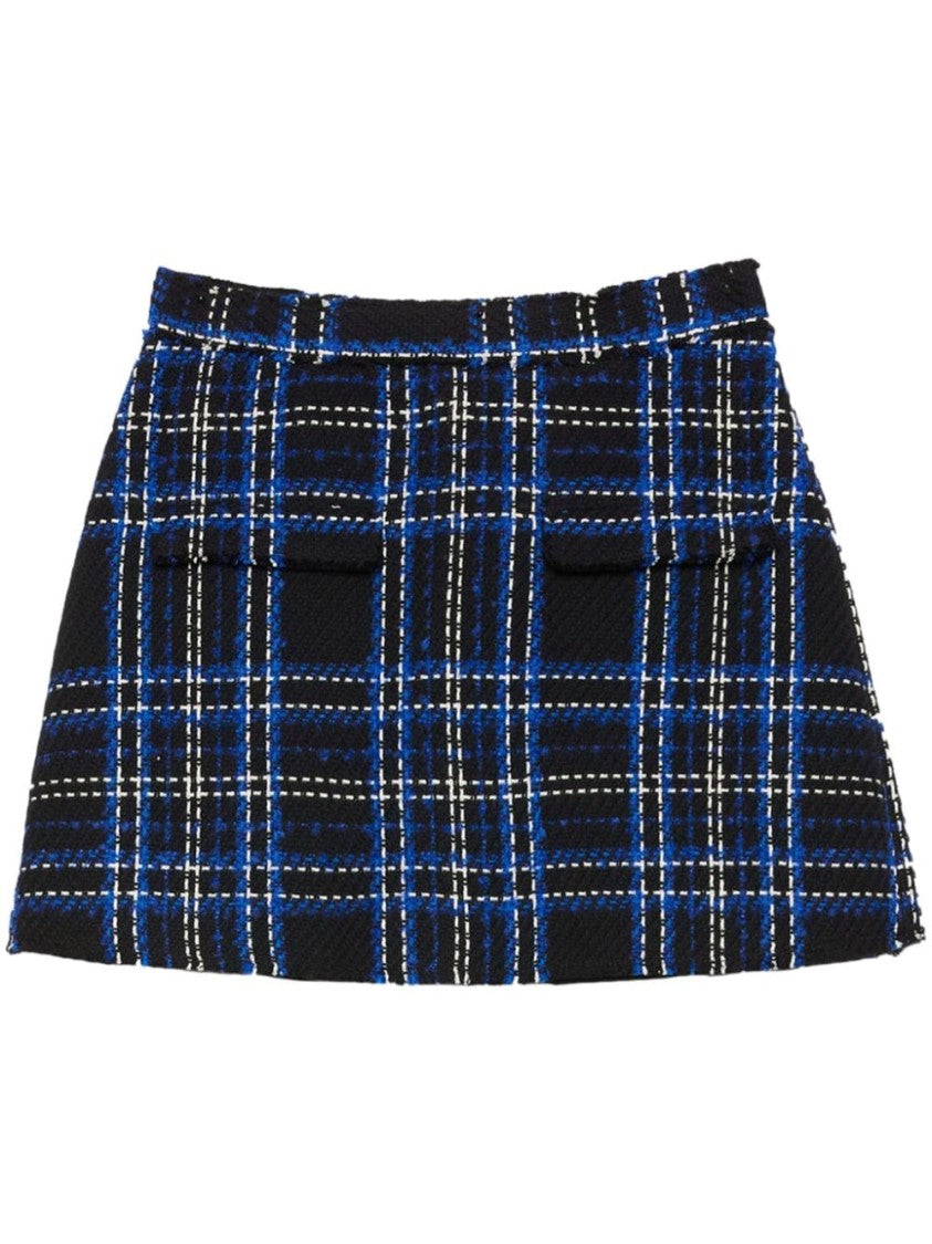 Msgm Black/Blue Tartan Pattern Skirt