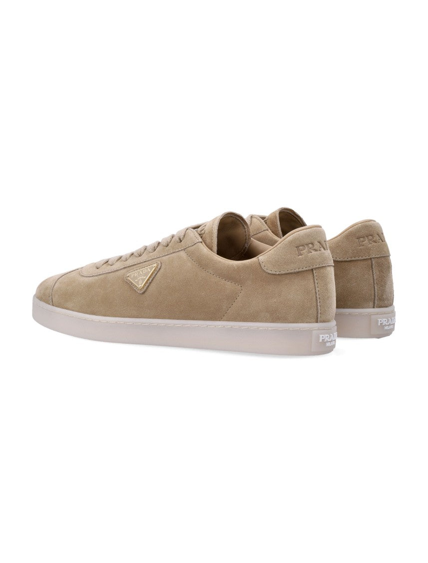 Prada Soft Beige Suede Low-Top Sneakers With Padded Leather Interior