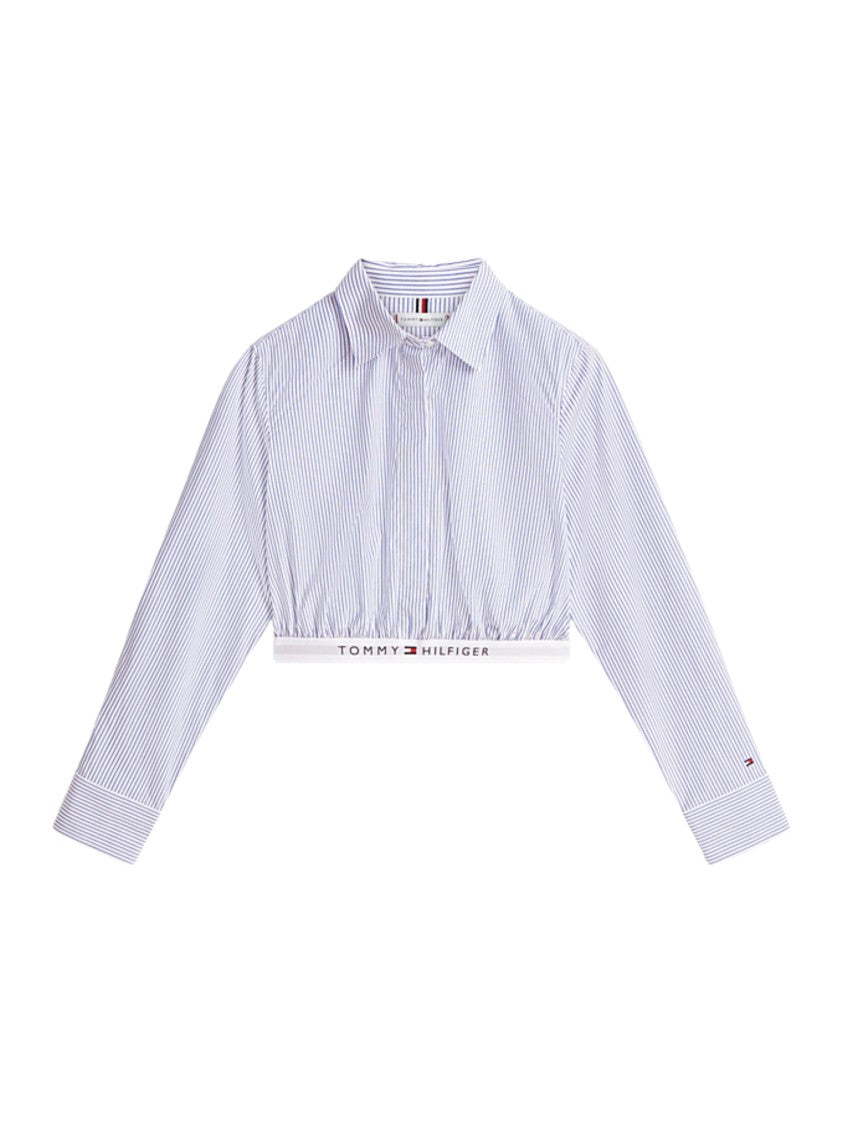 Tommy Hilfiger Cropped Striped Elasticated Hem Shirt