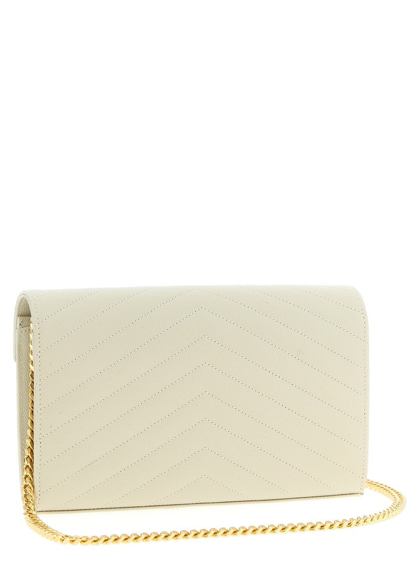 Saint Laurent Chevron-Patterned White Leather Crossbody Bag With Gold Hardware