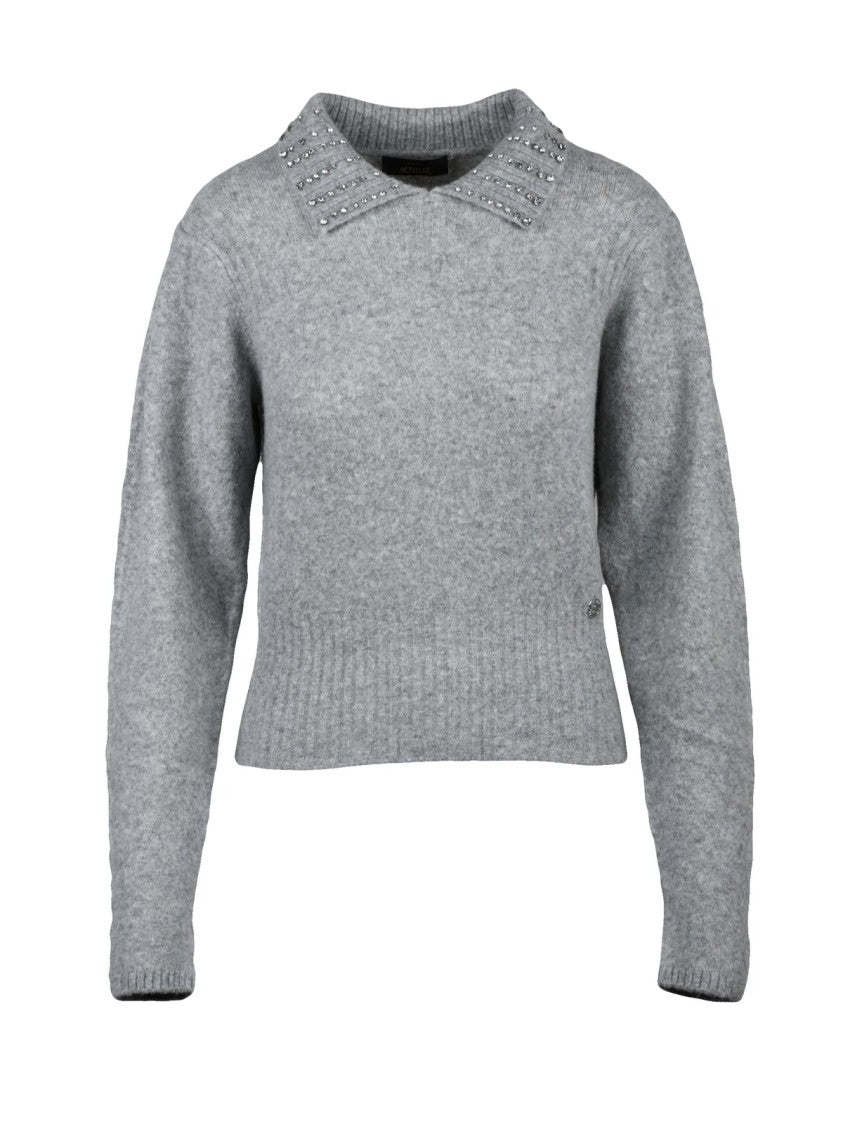 Twinset Actitude Grey Textured Knit Polo Sweater