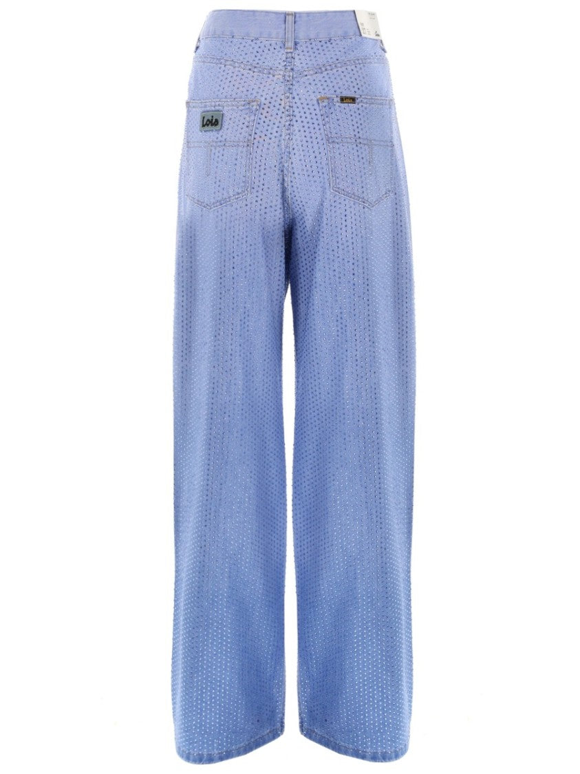 Lois Asha Rhinestones Cotton Wide-Leg Jeans