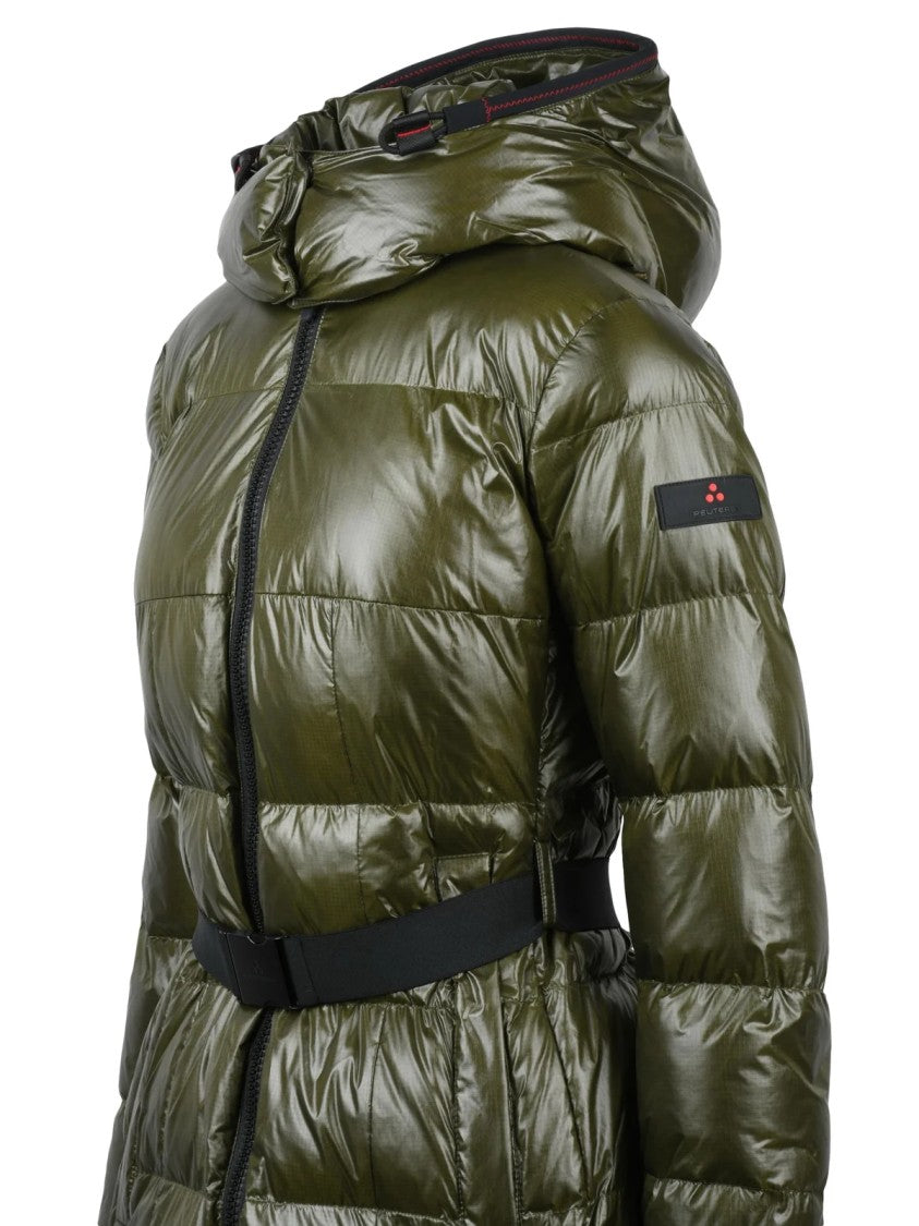 Peuterey Green Ladal Hooded Belted Down Jacket