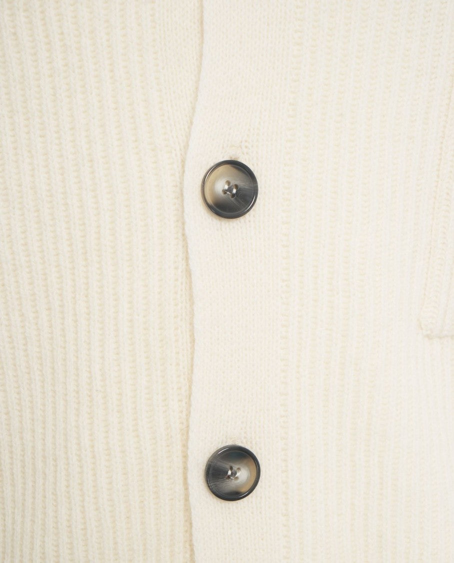 Amaranto Textured Knit Cardigan With Button Closure And Ribbed Collar