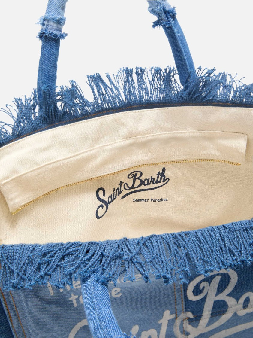 Mc2 Saint Barth Patchwork Denim Tote Bag With Fringed Edges
