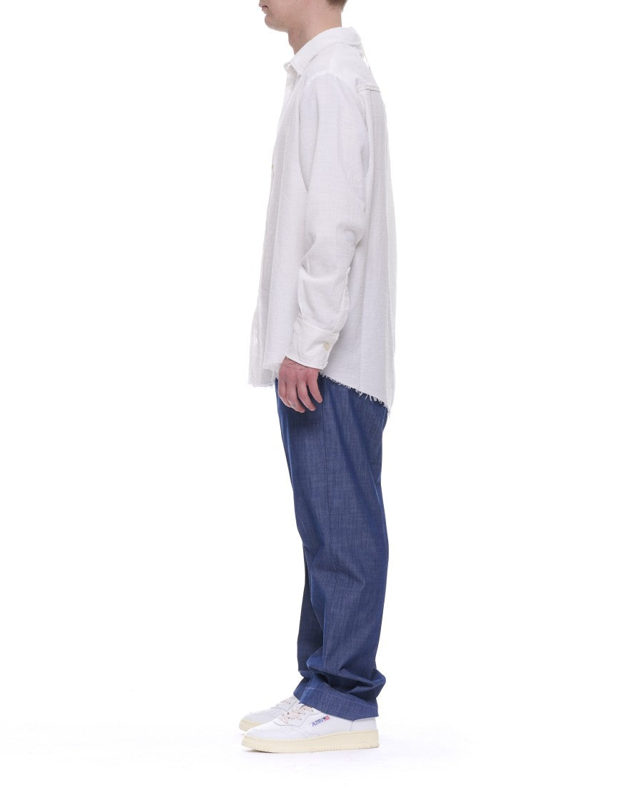 Atomofactory Ivory French Collar Raw Hem Shirt