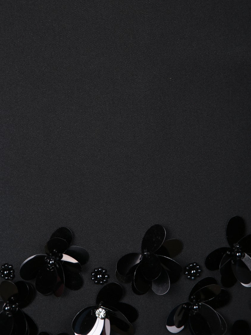 Self-Portrait Black Crepe Dress With 3D Sequin Hem And V-Neckline