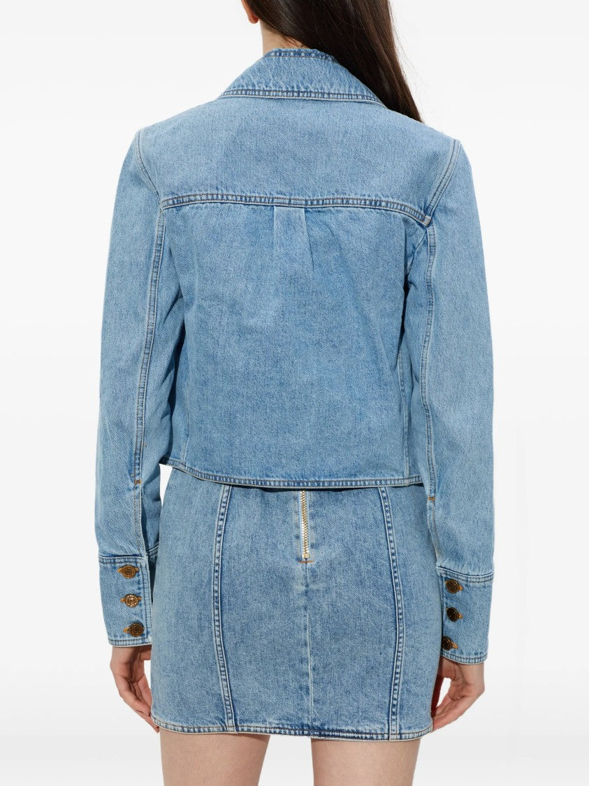 Balmain Cropped Light Blue Denim Jacket