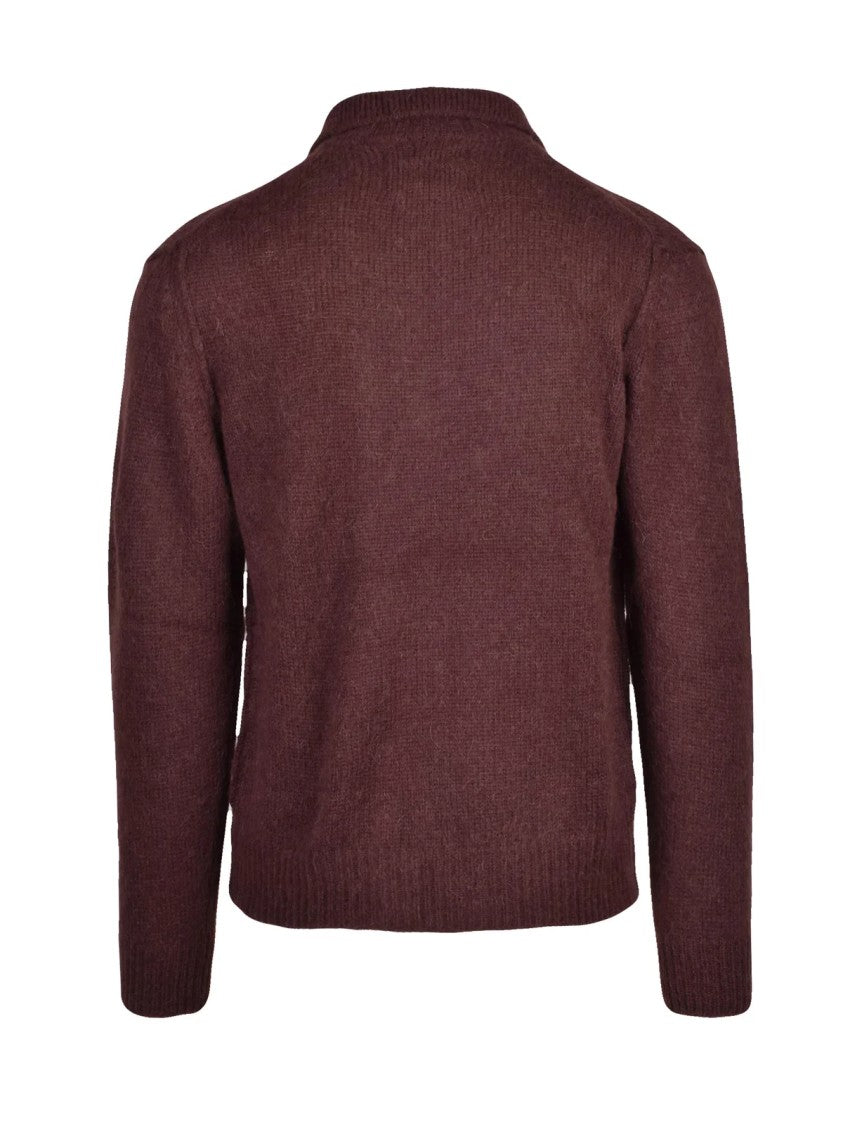 Seven Gauge Brown Alpaca-Blend Half-Zip Knit Polo Shirt