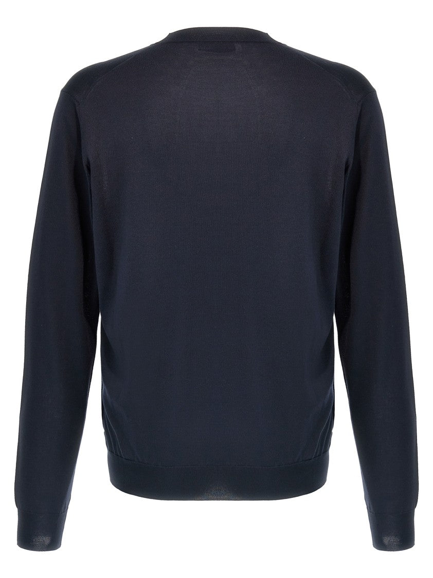Prada Silk Sweater With Contrast Logo Embroidery And Fitted Cuffs